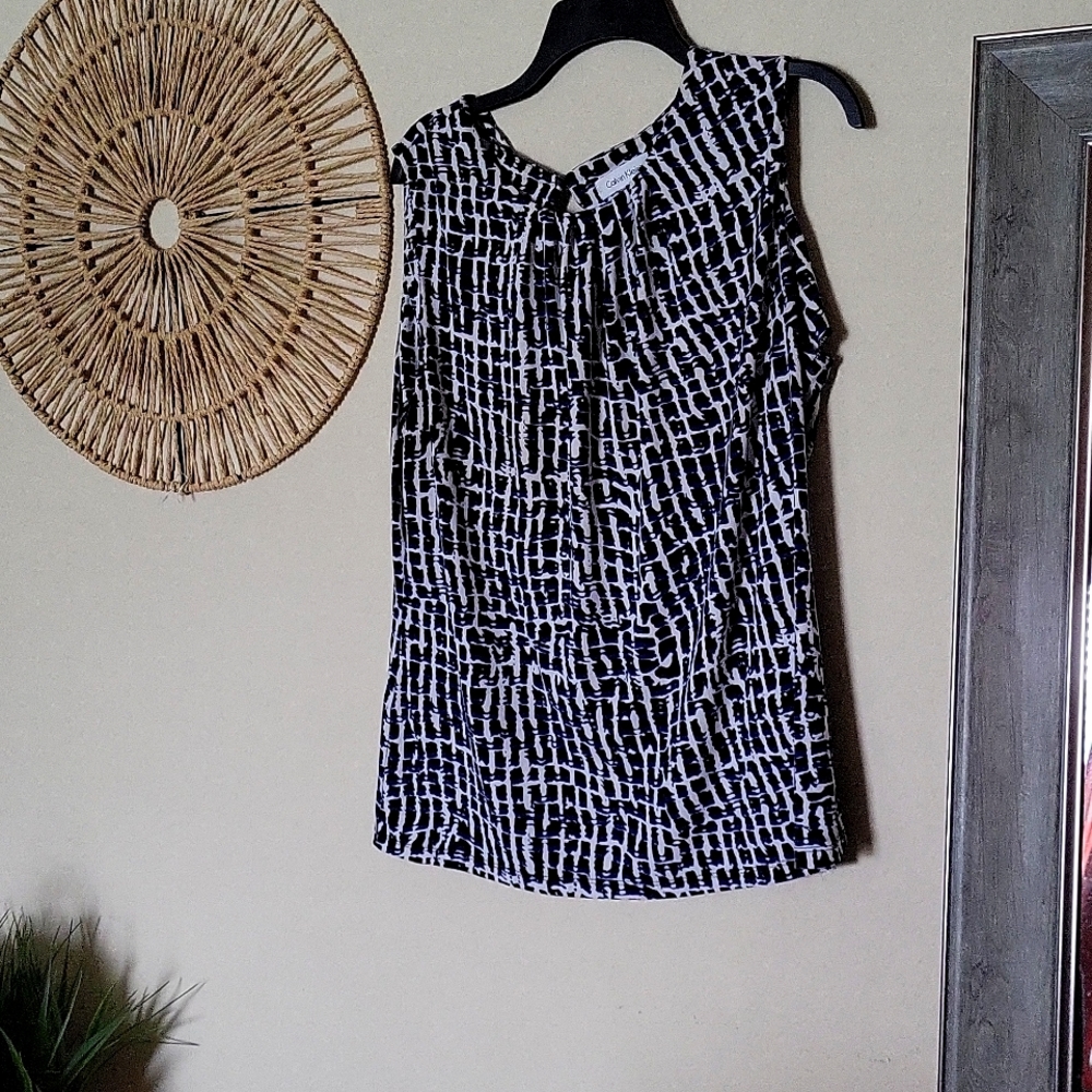 Calvin Klein L Black, white and Blue blouse